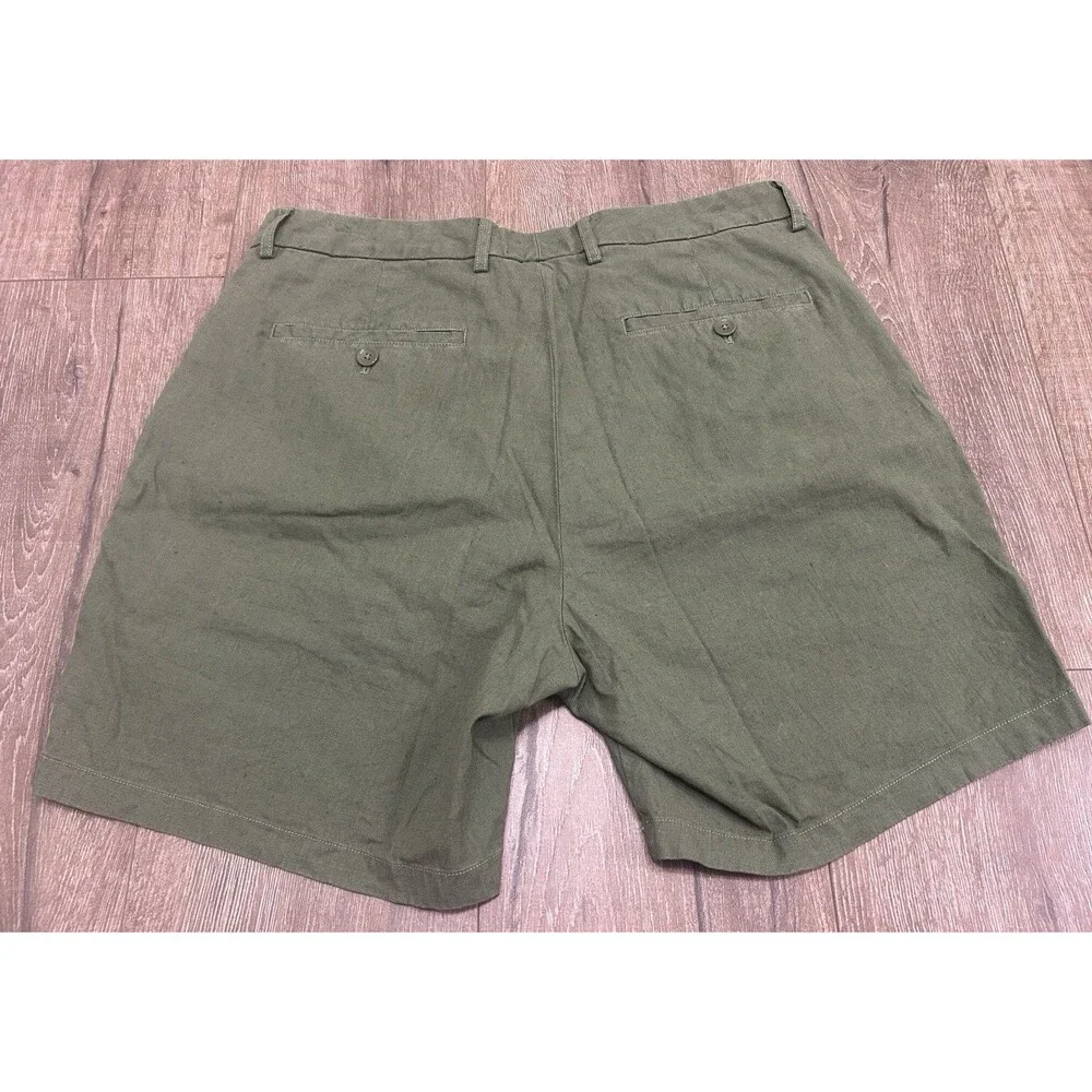Bonobos Shorts Mens 32 Green Linen Blend Pleated 6.5”